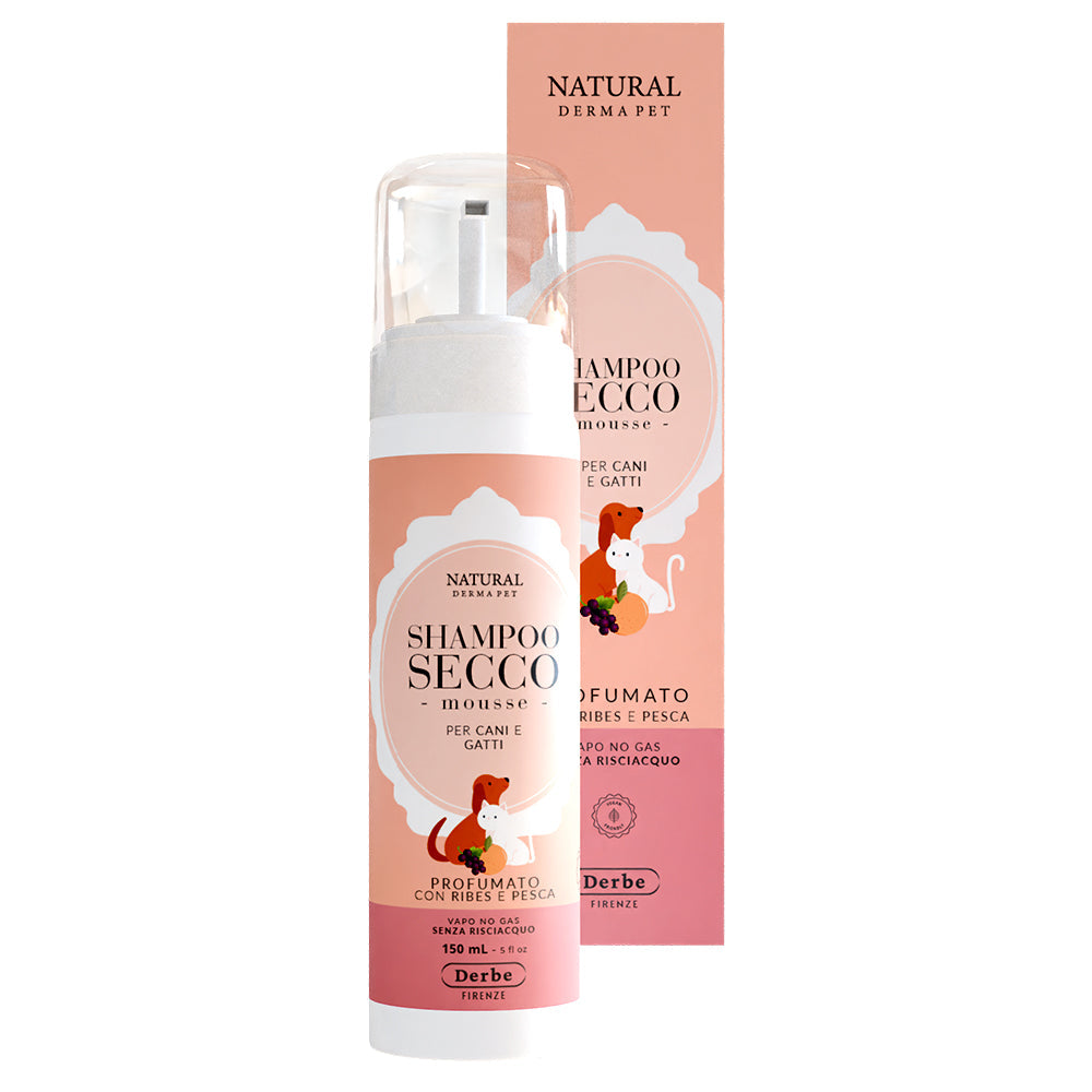 Dry shampoo mousse for dogs with sensitive skin – Blackcurrant and peach scent – 150ml