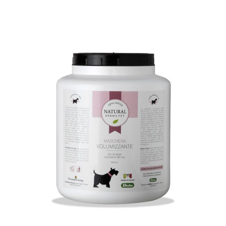 Volumizing dog coat mask with argan oil and hydrolyzed rice protein