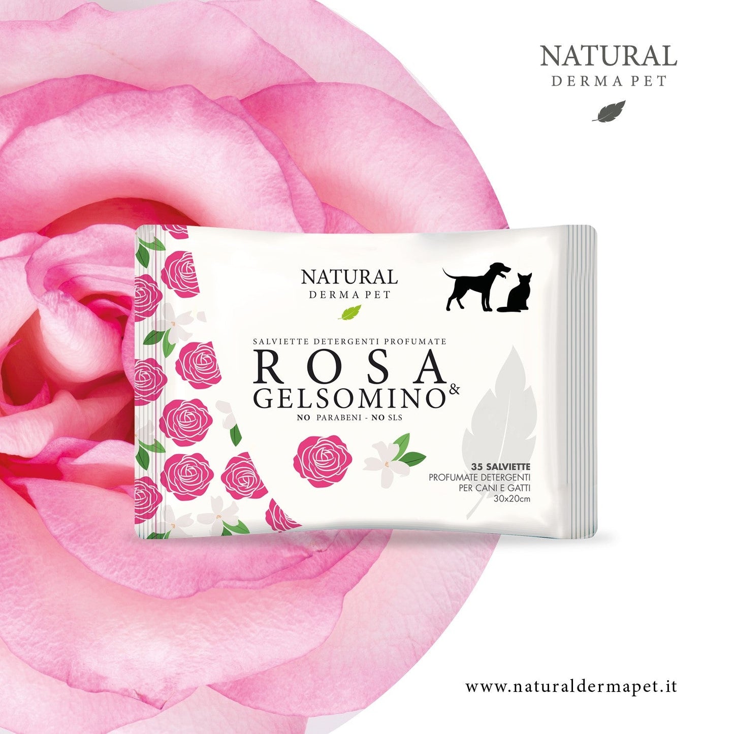 Wet Dog & Cat Wipes for Coat with Rose & Jasmine Scent – 35pcs