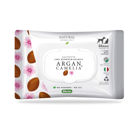 Argan and camellia scented coat wipes for dogs and cats – 35 count pack